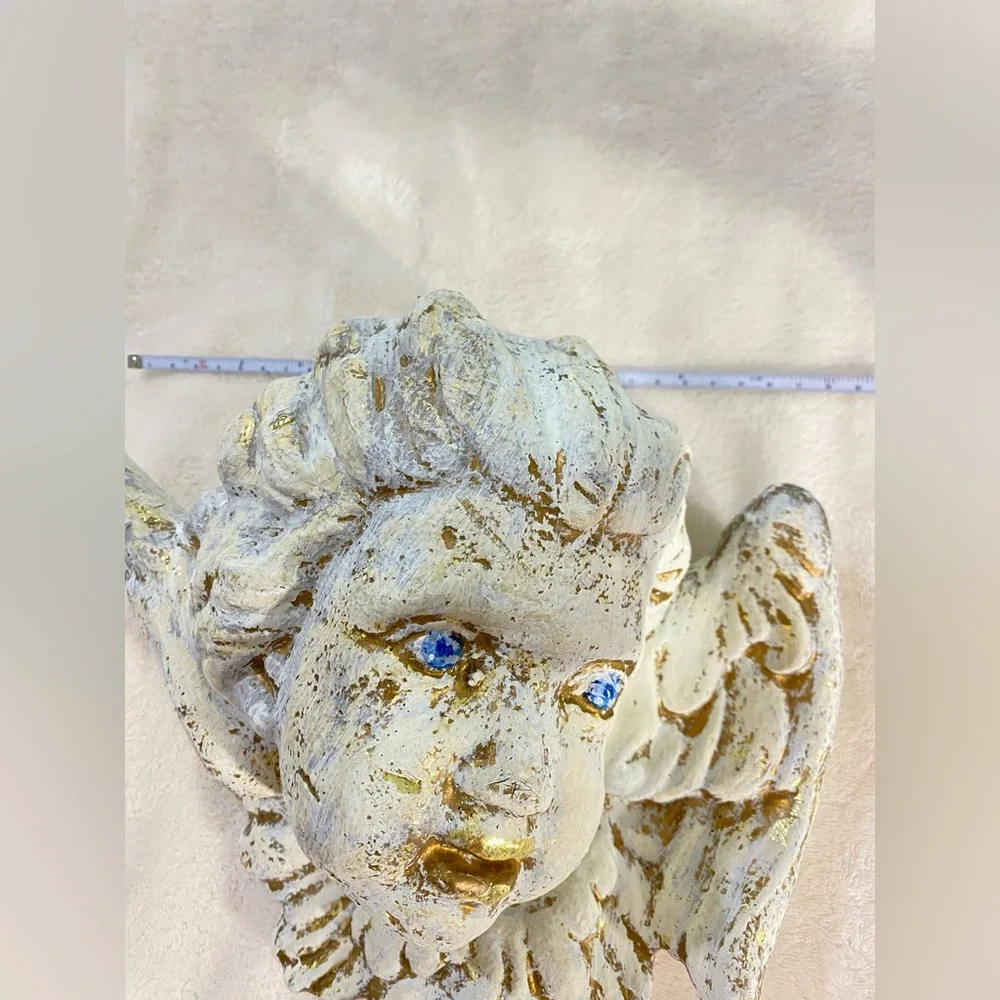 VTG  90s Cherub Angel Wall Plaque Winged Paper Clay Sculpture Victorian Baroque